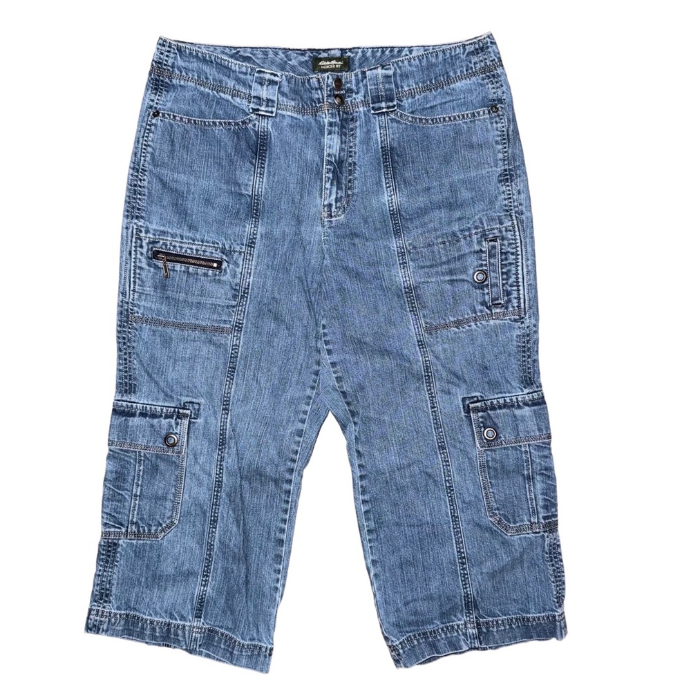 Eddie Bauer Denim Cargo Jean Capris Gorp Y2K Utility Granola Indie Sleaze Skater